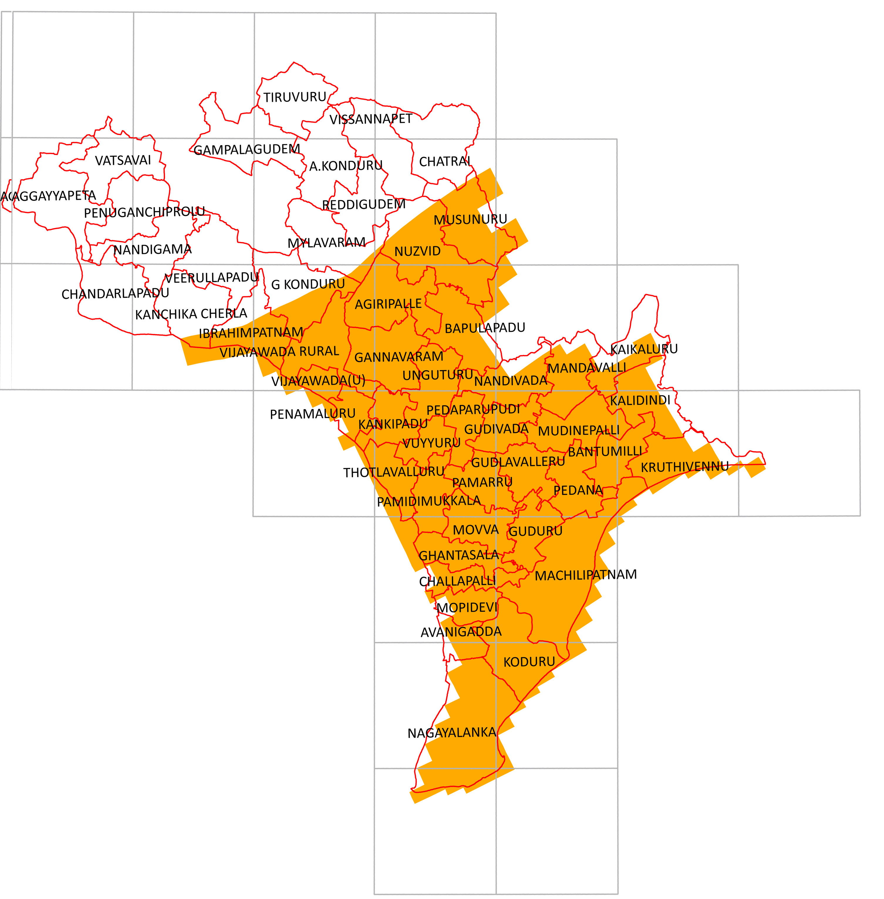 Storm surge inundation map for cyclone with wind speed 